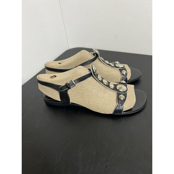 Nickels Soft Black T Strap Open Toe Sandals Adjustable Ankle Strap Size 8.5M - Picture 2 of 8